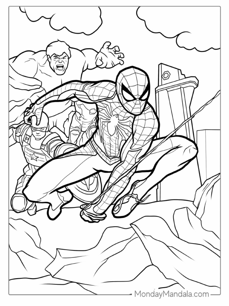Spider Man With The Avengers Coloring Sheet | PDF