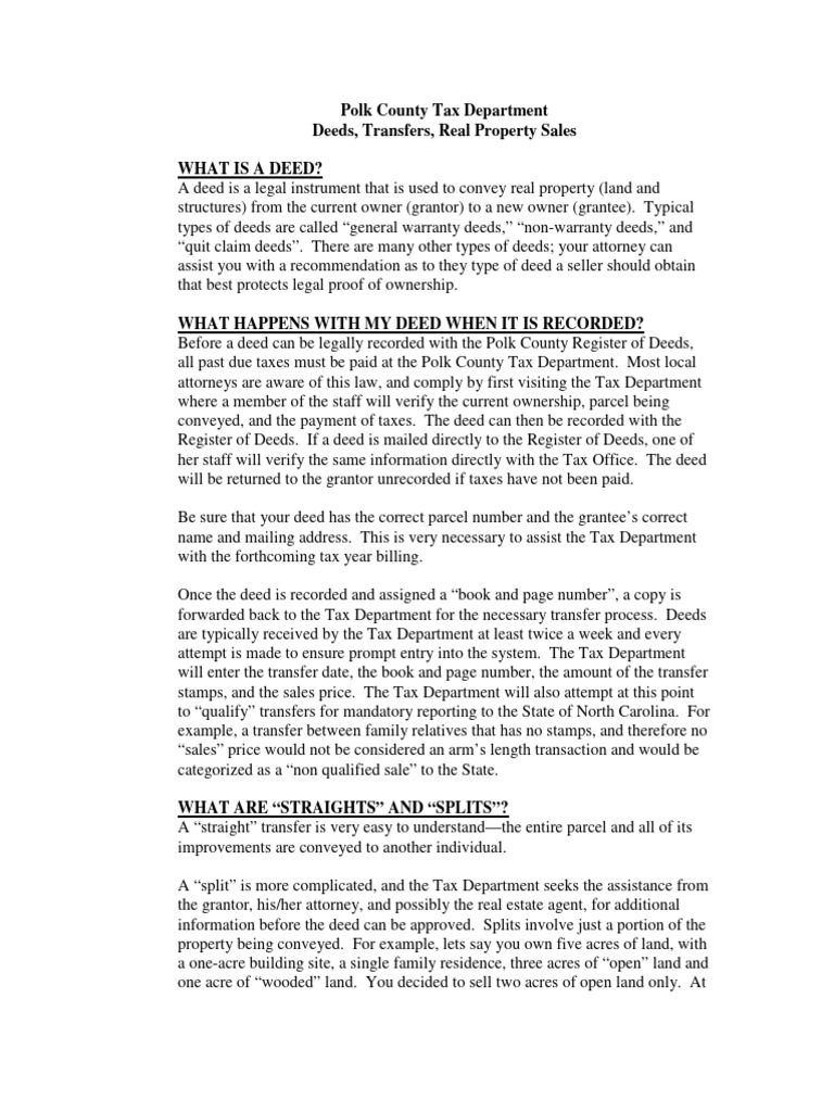 Polk County Tax Department Deeds, Transfers, Real Property Sales What