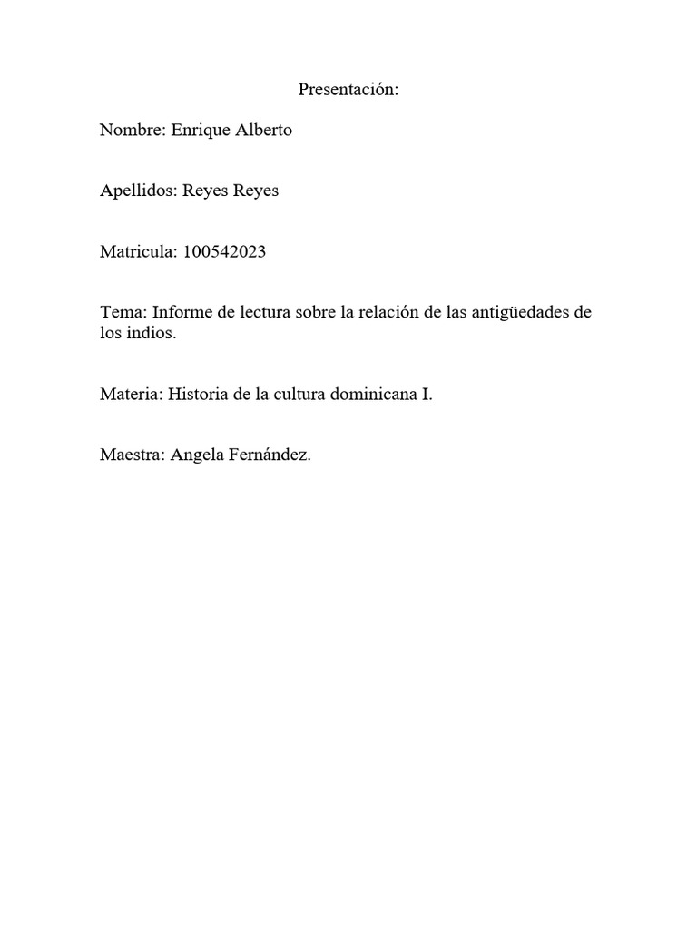 Informe sobre Fray Ramón Pane y los Tainos | PDF | Cristobal colon