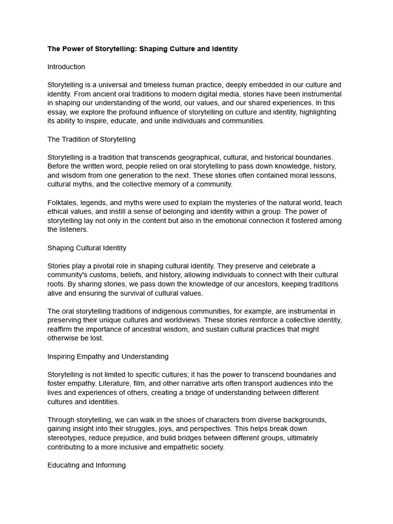 Storytelling's Impact on Culture and Identity | PDF | Storytelling ...