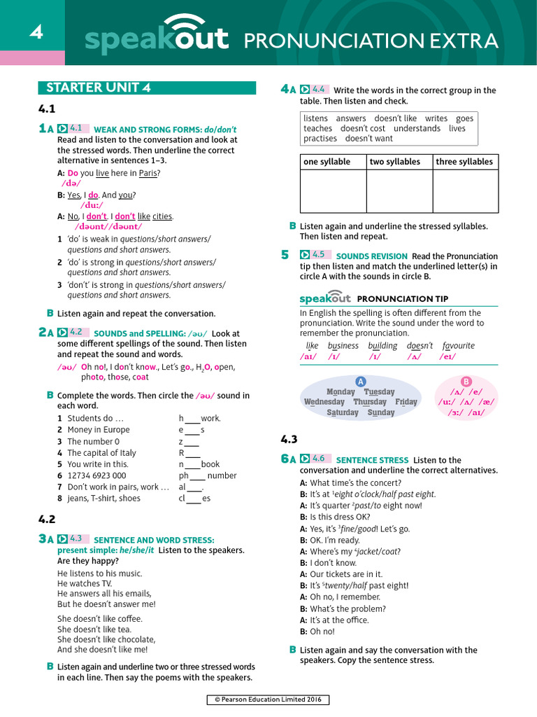 Speakout Pronunciation Extra Starter Unit 4 | PDF | Languages | Foreign ...