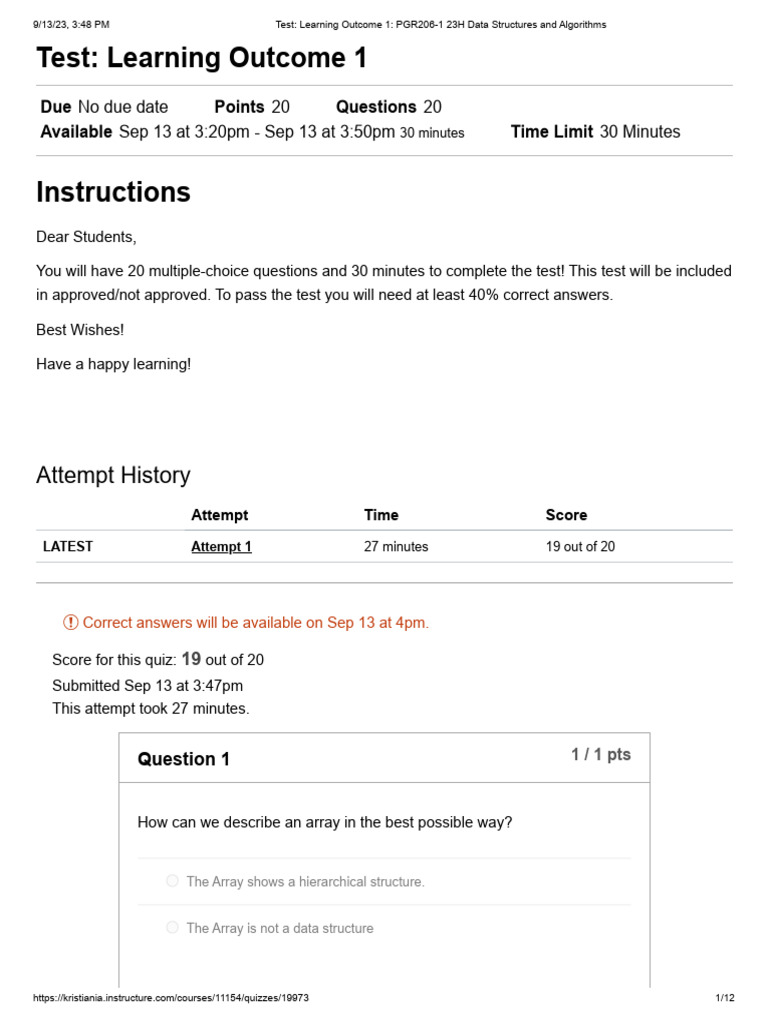 Test - Learning Outcome 1 - PGR206-1 23H Data Structures and Algorithms ...