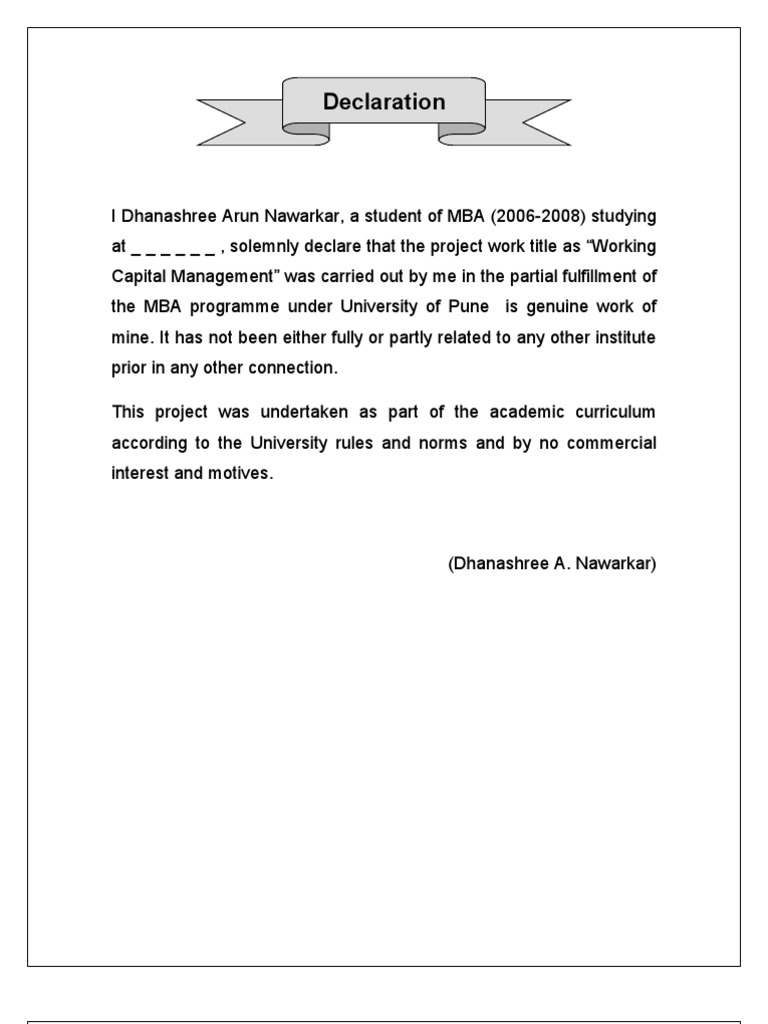 Working Capital Management Project Report | PDF | Working Capital ...