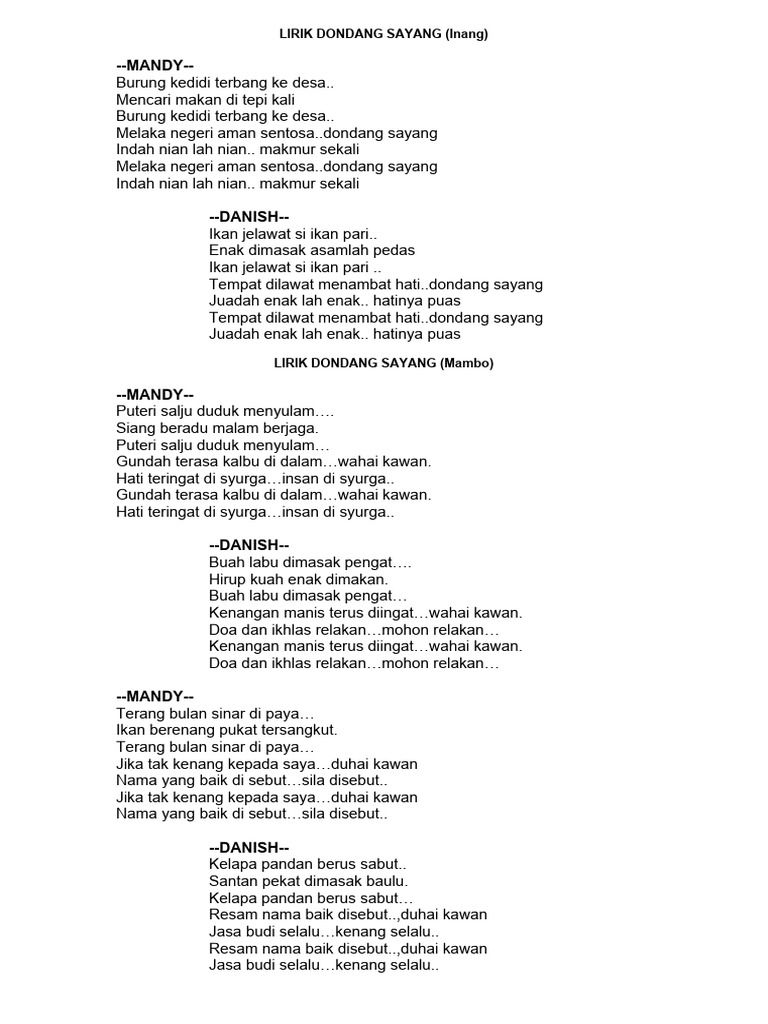Lirik Dondang Sayang Tradisional PDF