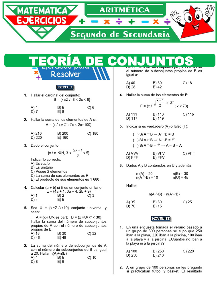 Teoria de Conjuntos para Segundo Grado de Secundaria | PDF