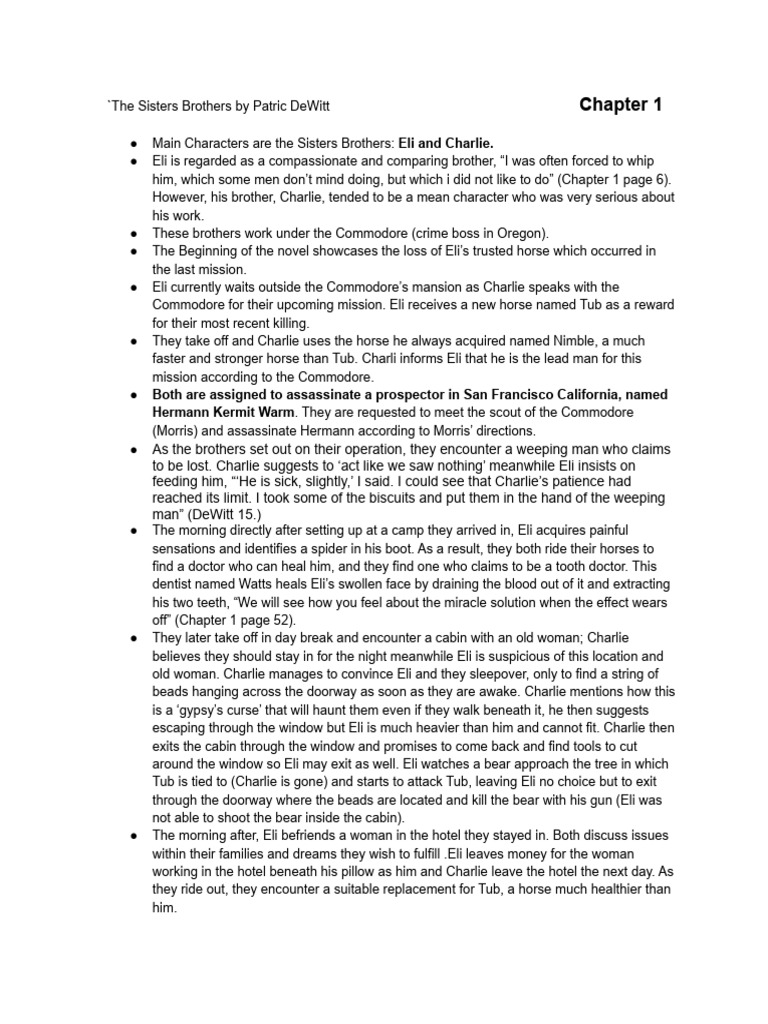 Jot Notes of The Sisters Brothers PDF