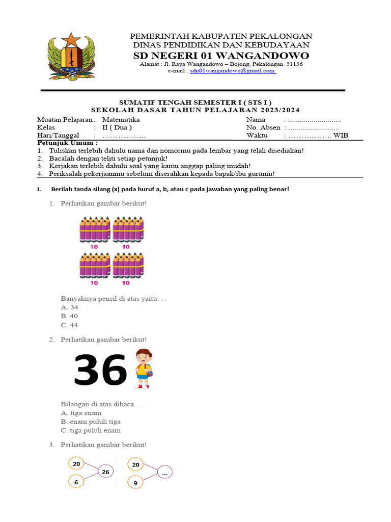 Soal MTK Kumer Kls 2 SMT 1 | PDF
