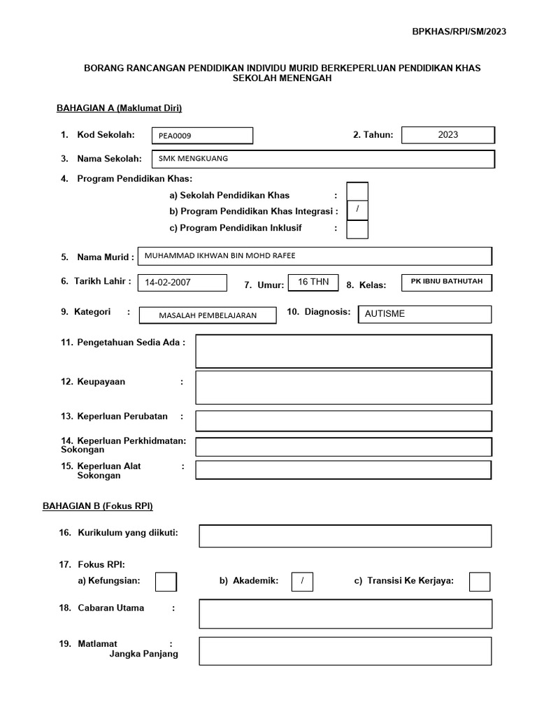 Borang Rpi Ikhwan | PDF