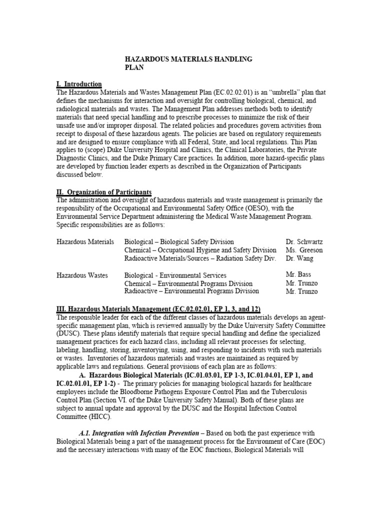 Hazardous Materials and Wastes Management Plan PDF Waste