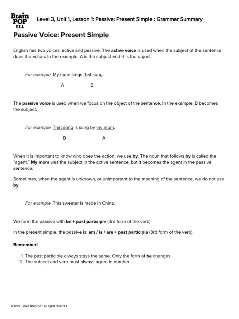 Passive present simple grammar summary brainpop ell download free