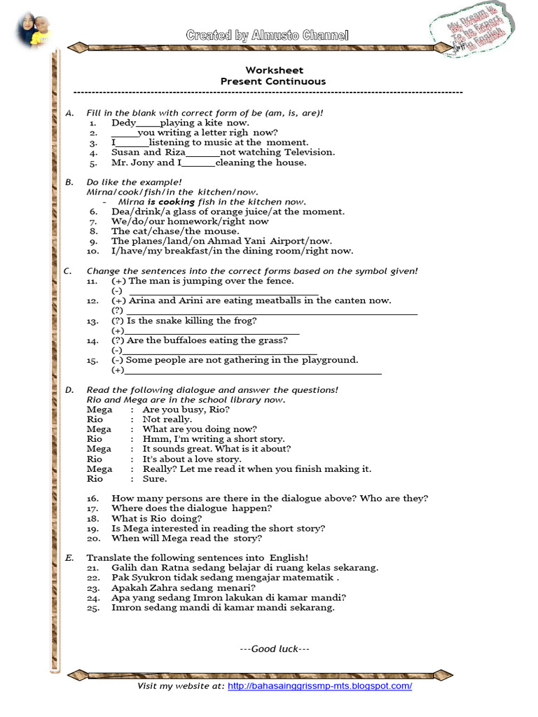 Present Continuous Worksheet | PDF | Food And Drink