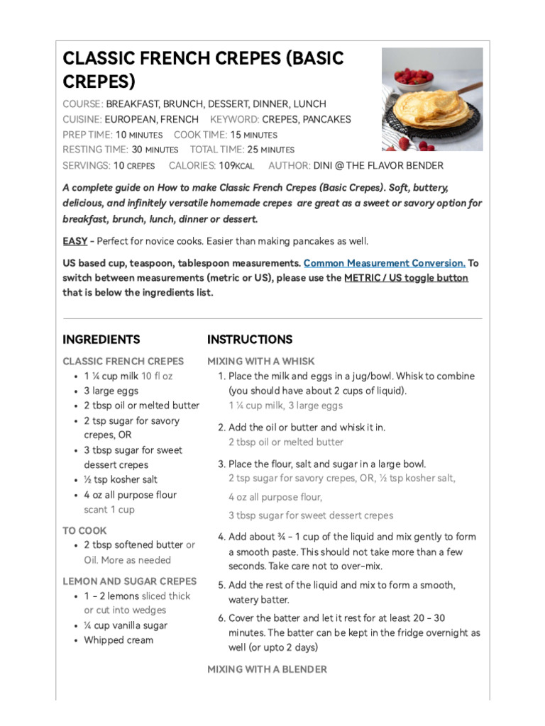Classic French Crepes Basic Crepes The Flavor Bender Pdf