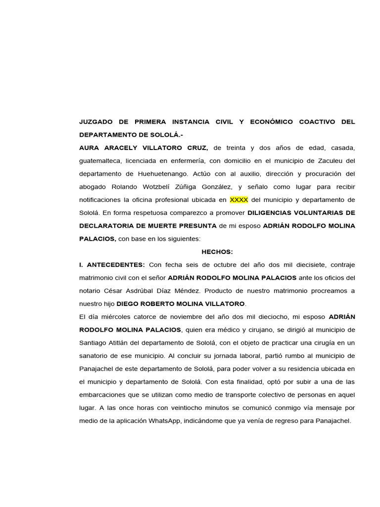 Diligencias Voluntarias de Muerte Presunta | PDF | Guatemala | Ley procesal