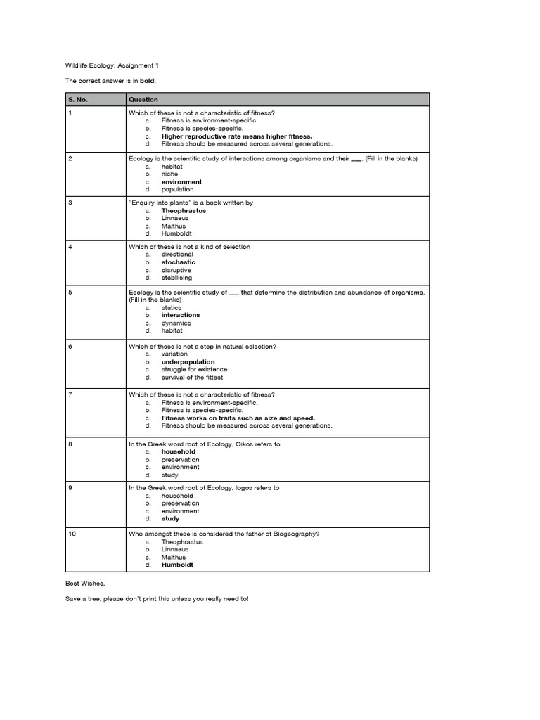 Wildlife ecology nptel quiz answers download free pdf ethology