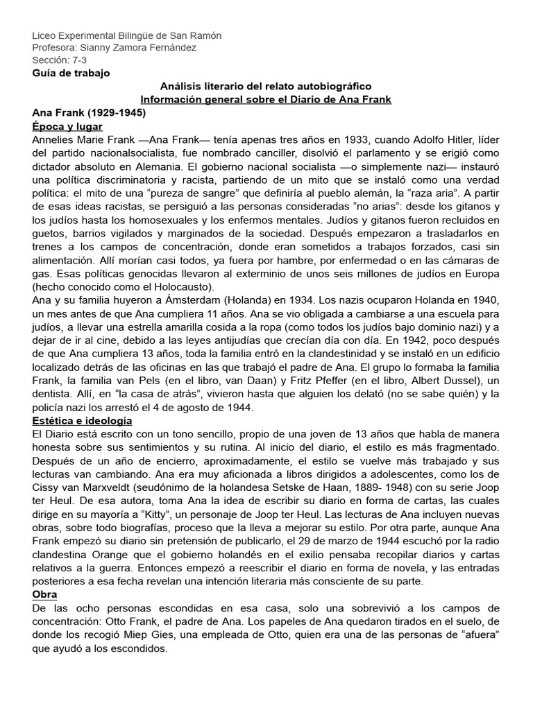Análisis del Diario de Ana Frank | PDF | Alemania nazi | Anne Frank
