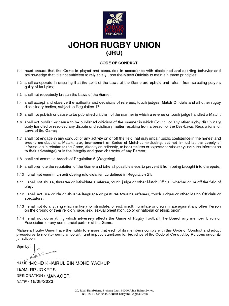 MR Code of Conduct Form | PDF | Referee | Justice
