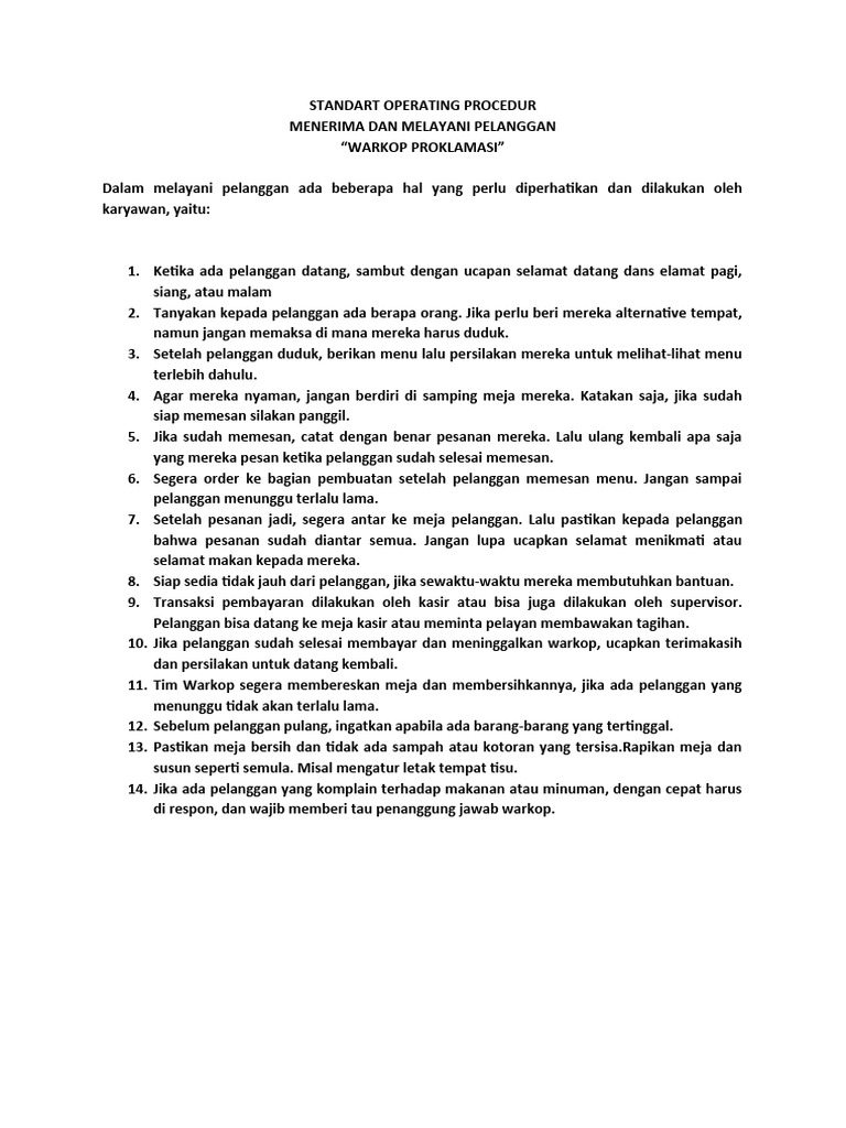 Sop Menerima Dan Melayani Pelanggan Pdf