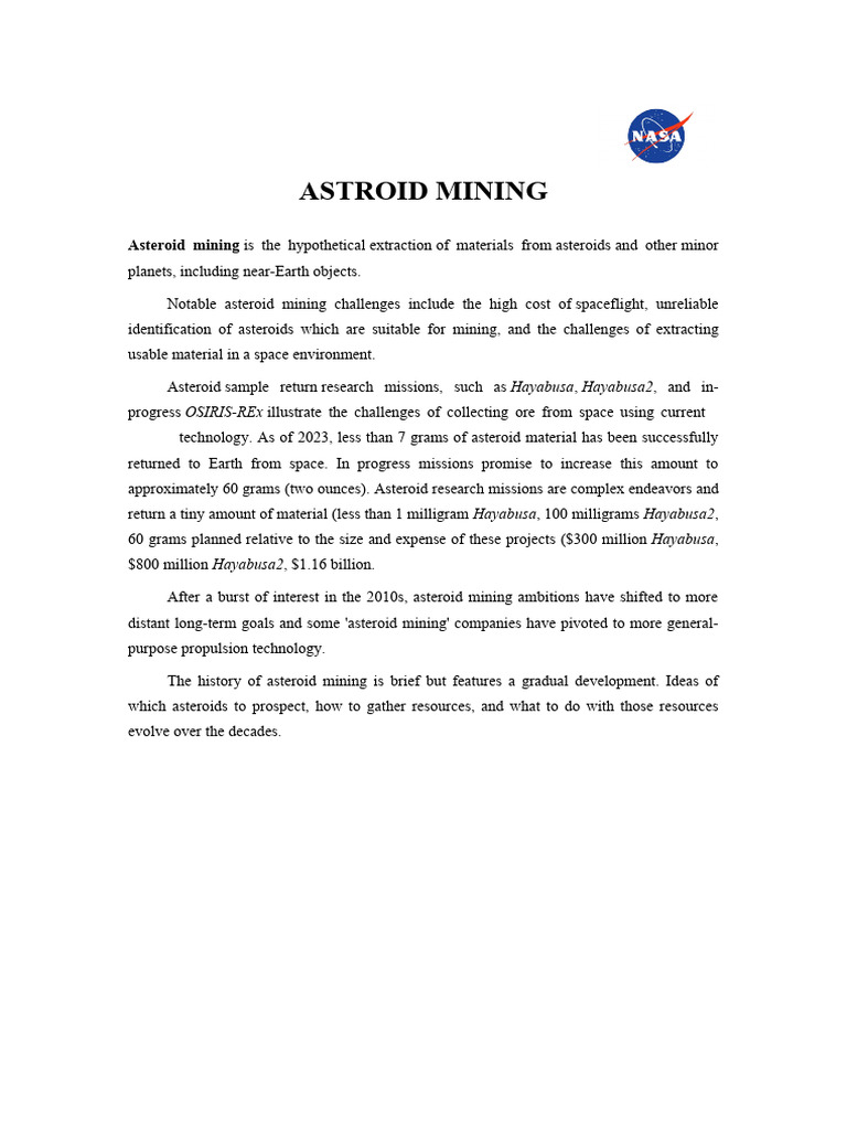 Astroid Mining | PDF | Comet | Asteroid