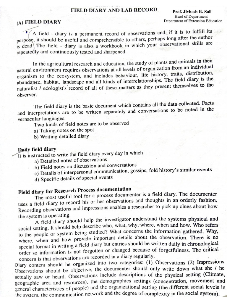 Field Diary & Lab Record PDF