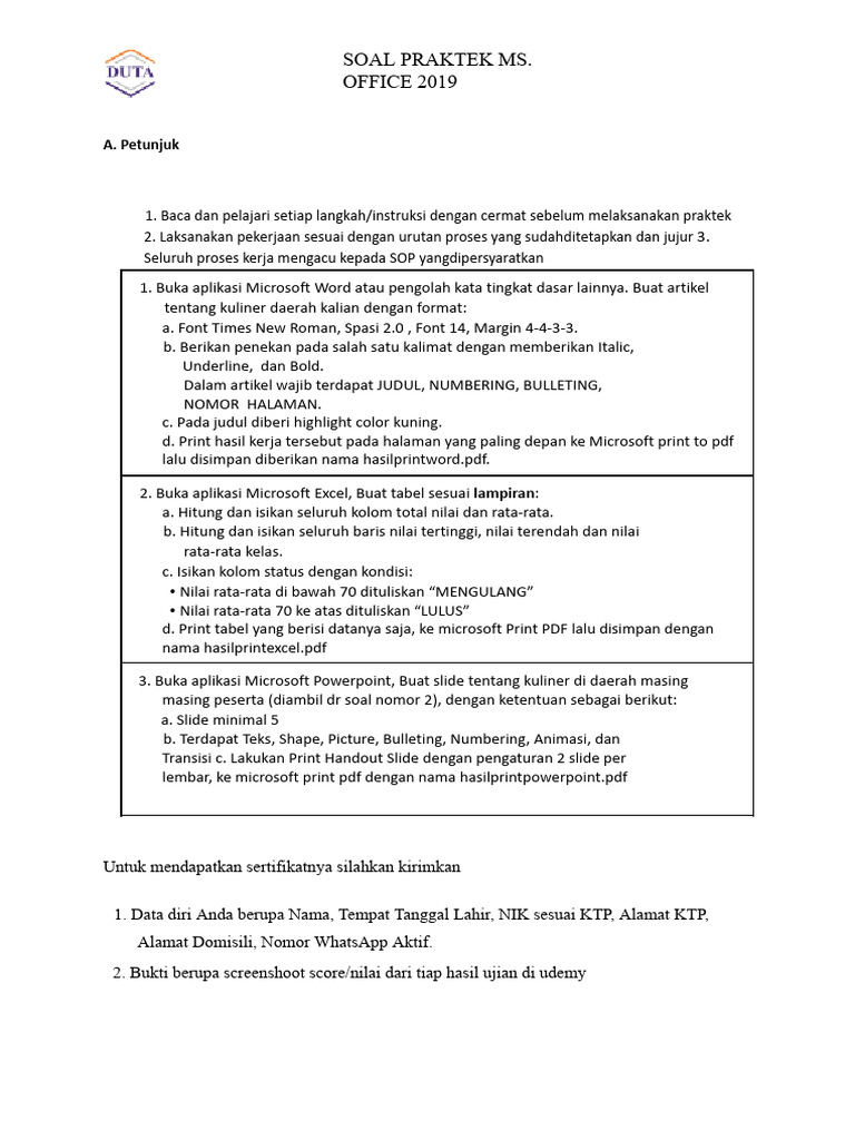 Soal praktek sertifikasi ms office update pdf