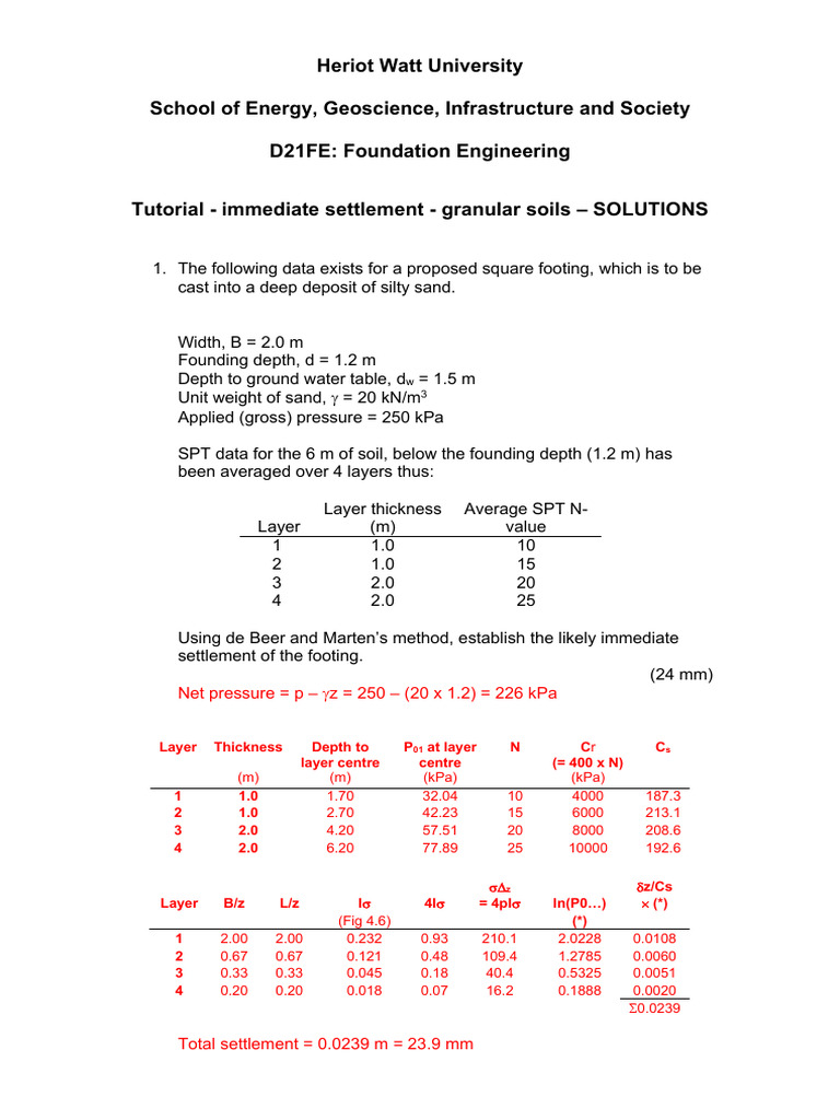 Tutorial+ +Immediate+Settlement+ +Granular+Soils+ +SOLUTIONS | PDF ...