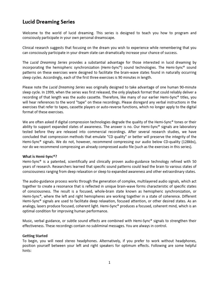 Lucid Dreaming Series Manual PDF Dream Sleep
