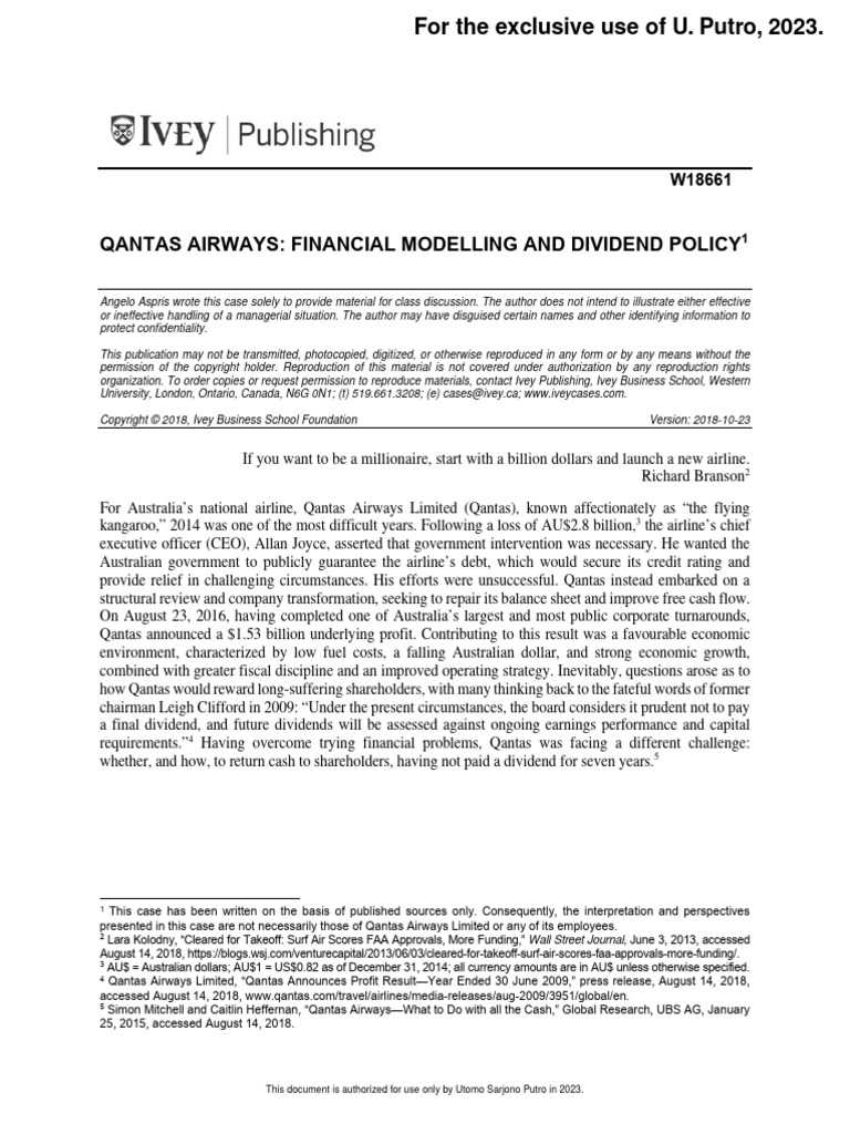 Qantas Airways Finacial Modelling and Dividend Policy PDF