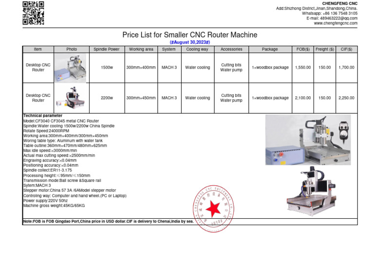 CNC Router Price List and Specs | PDF | Numerical Control | Metalworking