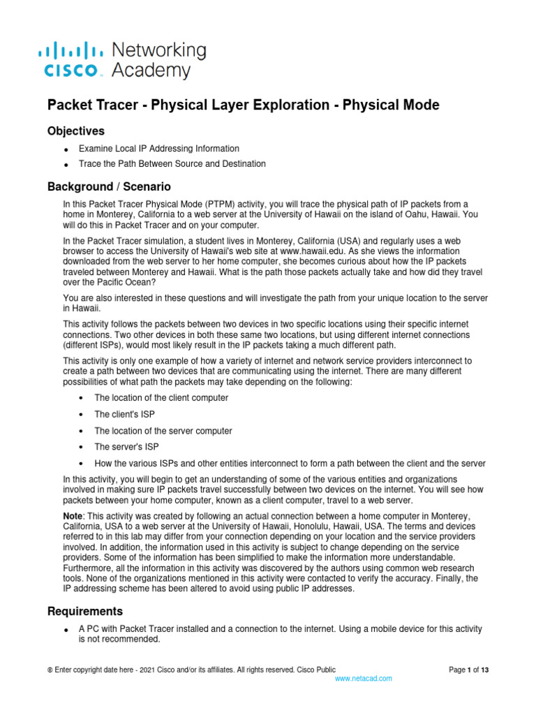 4.7.1 Packet Tracer - Physical Layer Exploration - Physical Mode | PDF ...