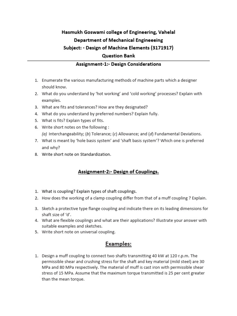 DME Design Elements Question Bank | PDF | Young's Modulus | Stress ...