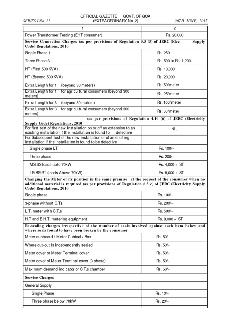 Goa Electricity Rates and Charges Overview | PDF | Power (Physics ...