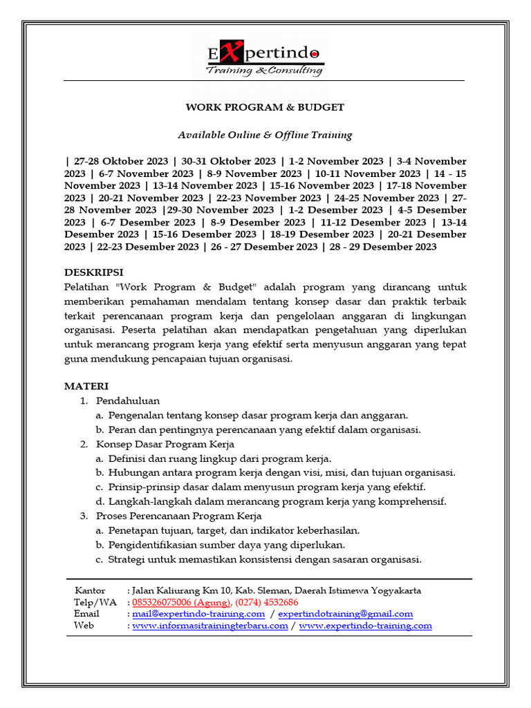 Pelatihan Program Kerja dan Anggaran | PDF
