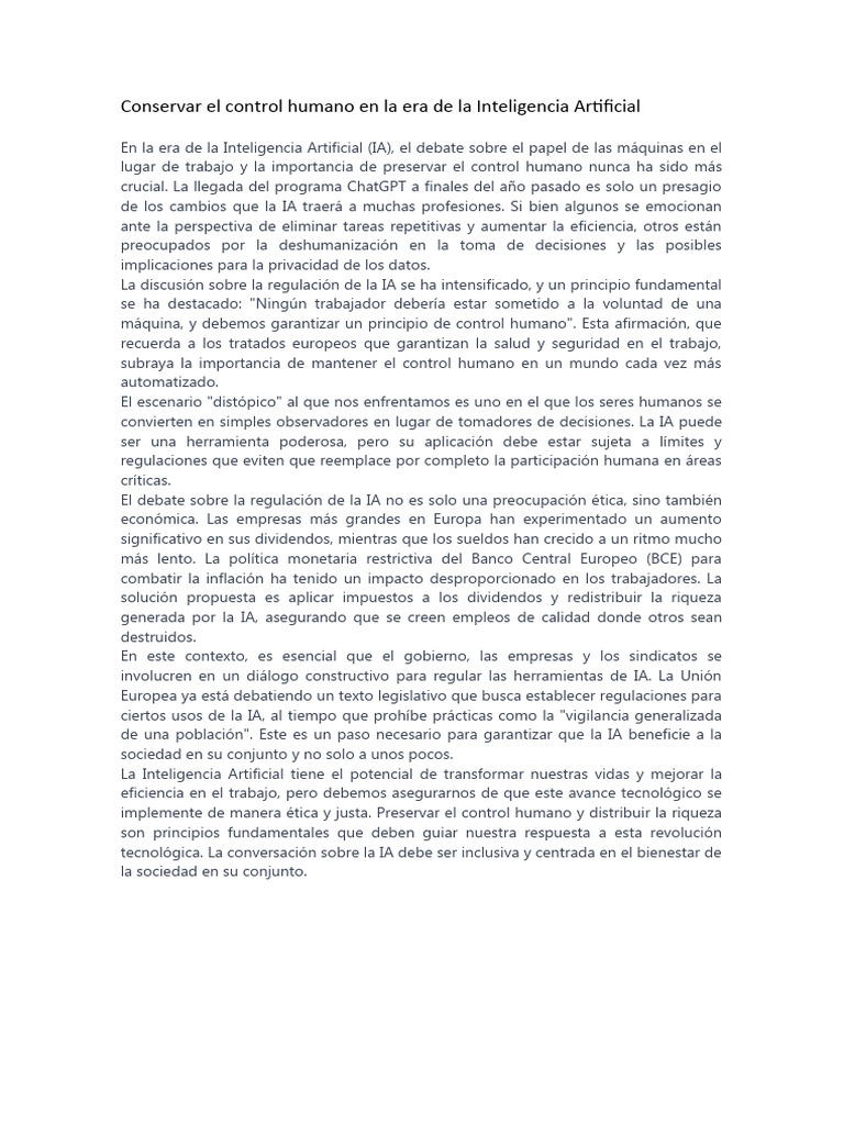 Control humano en la era de la IA | PDF | Inteligencia artificial ...