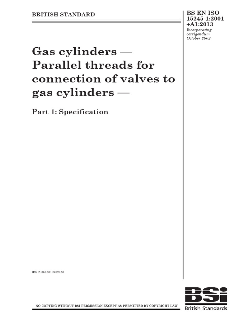 Gas Cylinder Valve Connection Standards | PDF | International ...