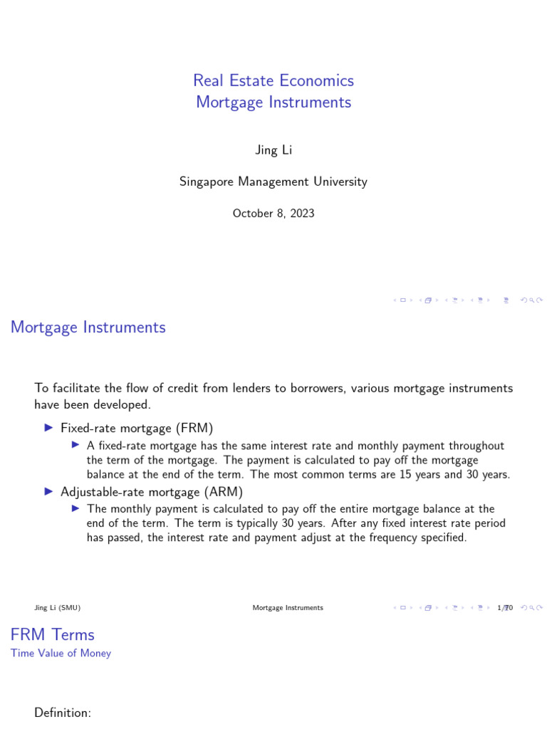 Real Estate Economics Mortgage Instruments: Jing Li Singapore ...