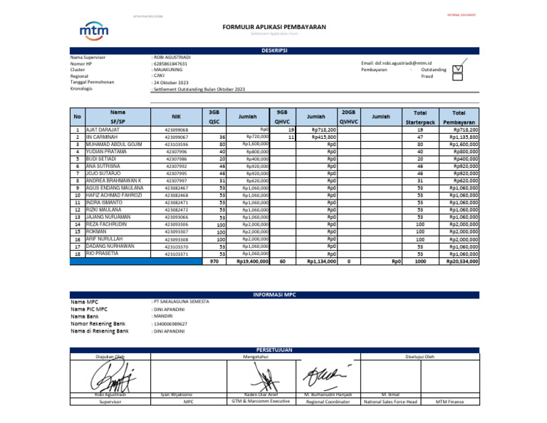 Settlement Outstanding Oktober 2023 | PDF