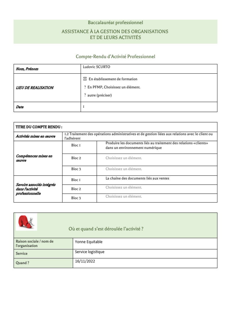 Compte Rendu Activités Bac Pro Agora | PDF | Business | Économie