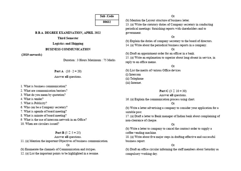 BBA Exam: Business Communication | PDF | Service Industries | Communication
