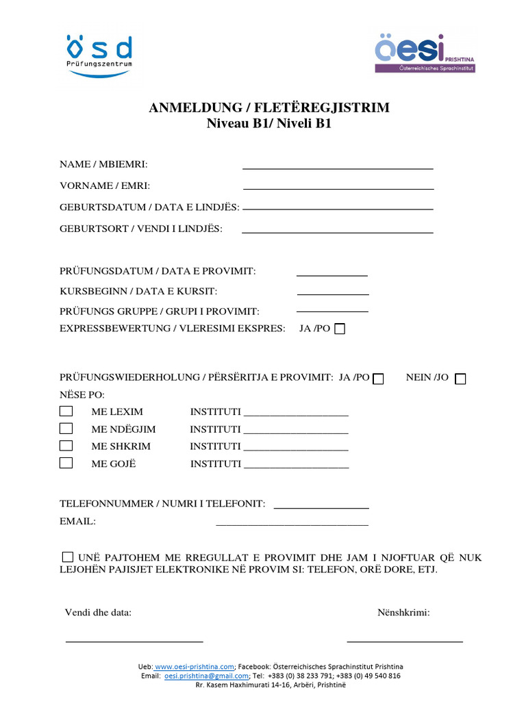 Formular I Regjistrimit b1 | PDF