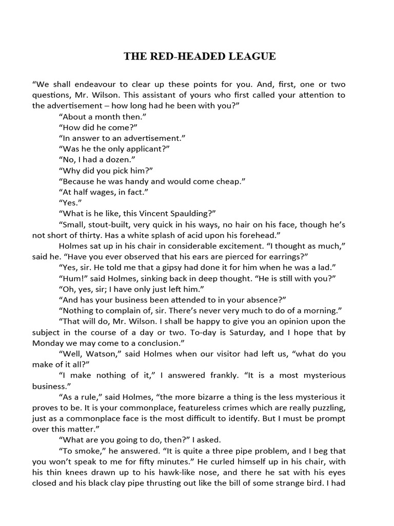 RedHeaded League (Pt.2) PDF The Red Headed League Dr. Watson