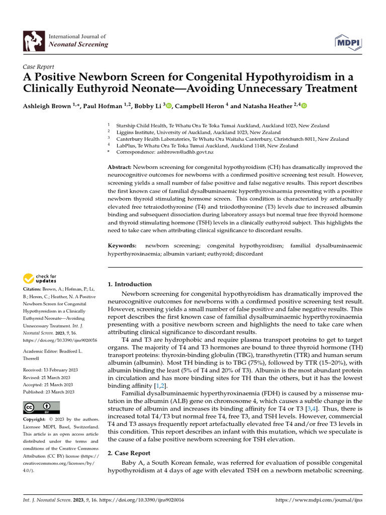 A positive newborn screen for congenital hypothyroidism in a clinically