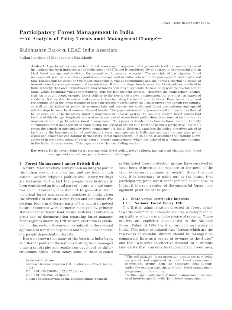 Evolution of Participatory Forest Management | PDF | Forestry | Forests