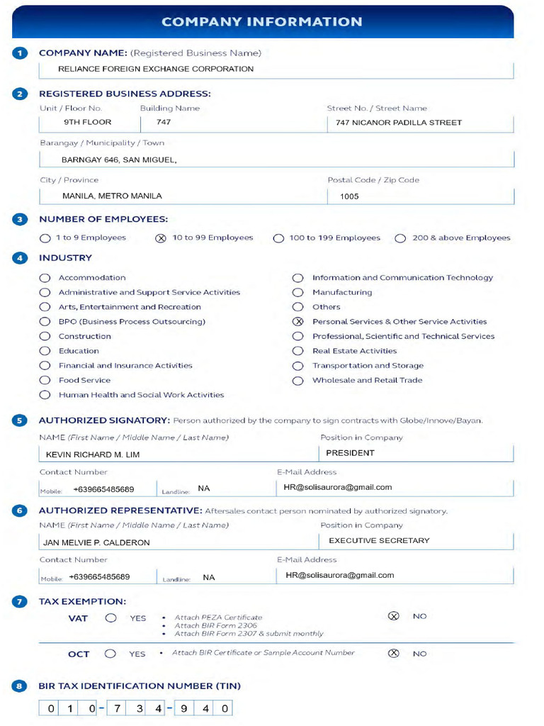 GLOBE MSA (Filled Out) | PDF
