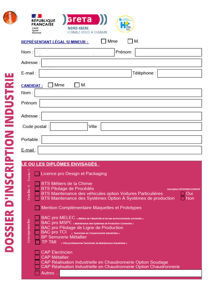 Dossier D'inscription INDUSTRIE | PDF