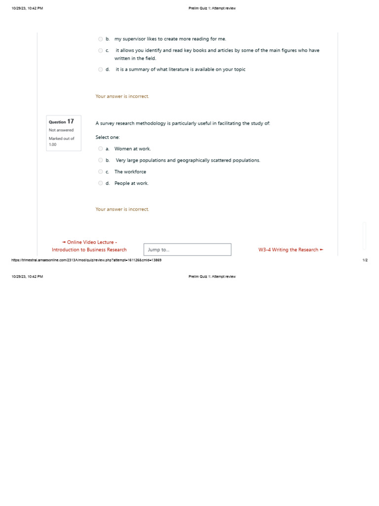 Prelim Quiz 1 Review: Business Research | PDF