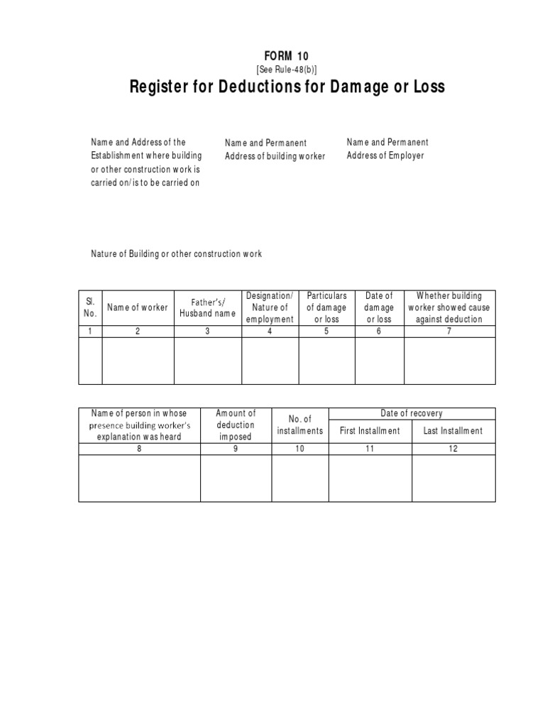 Register for Damage Deductions Form | PDF