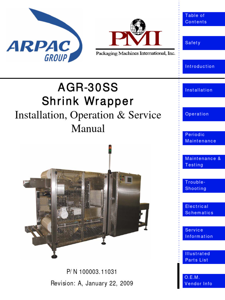 AGR-30SS Shrink Wrapping Machine Installation, Operation, & Service ...