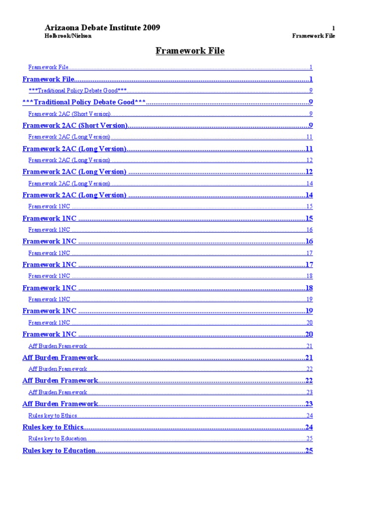 Arizona Debate Institute 2009 Frameworks | PDF | Argument | Epistemology