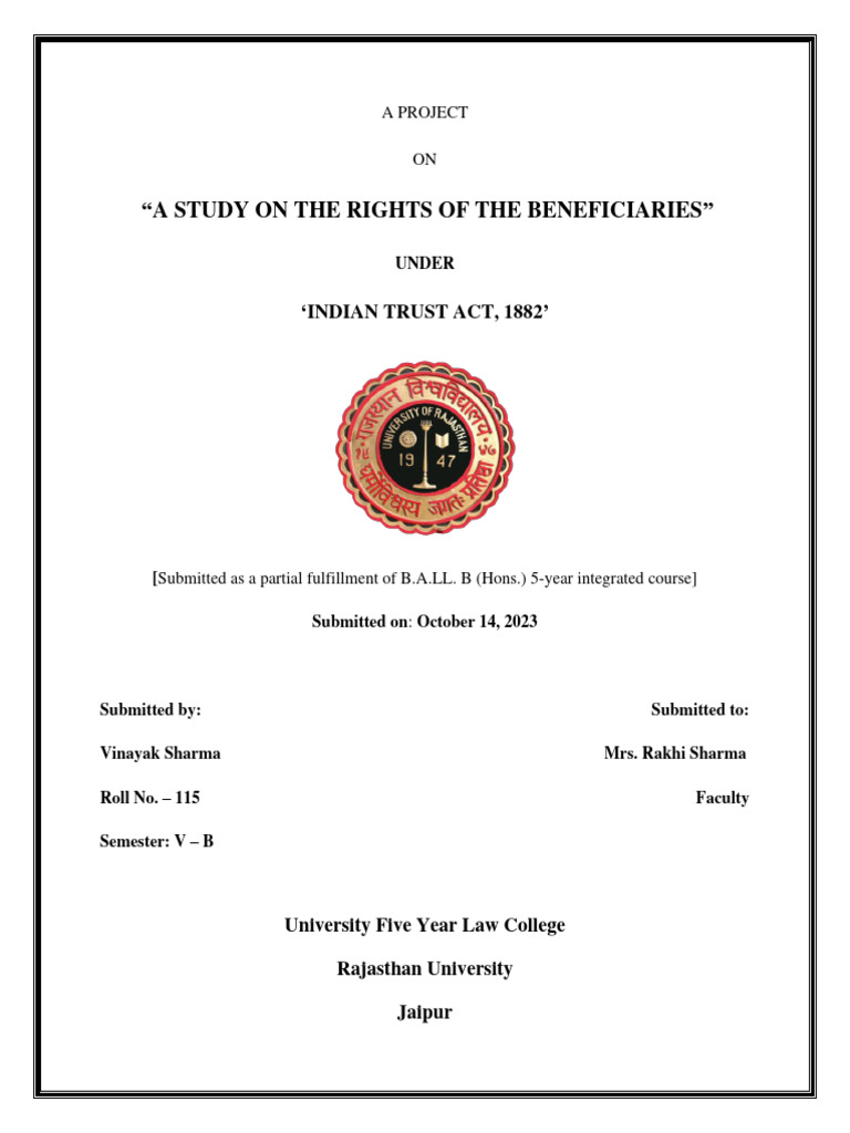 Trust Project Edited Pdf Trust Law English Trust Law