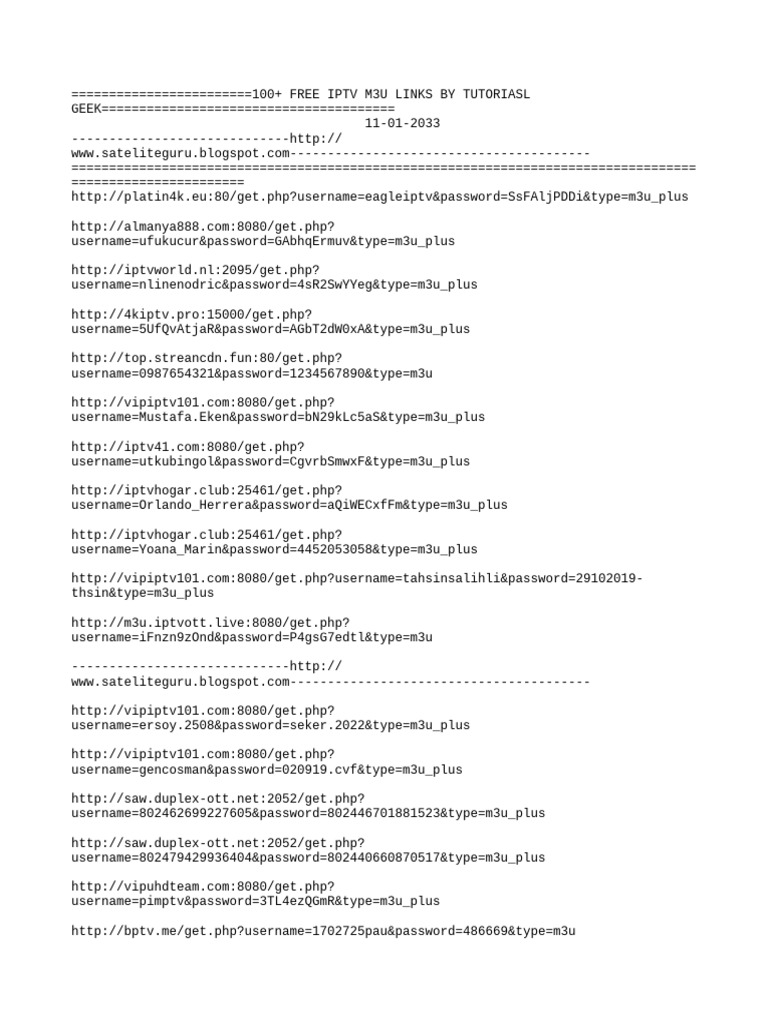 100+ Free IPTV M3U Links PDF